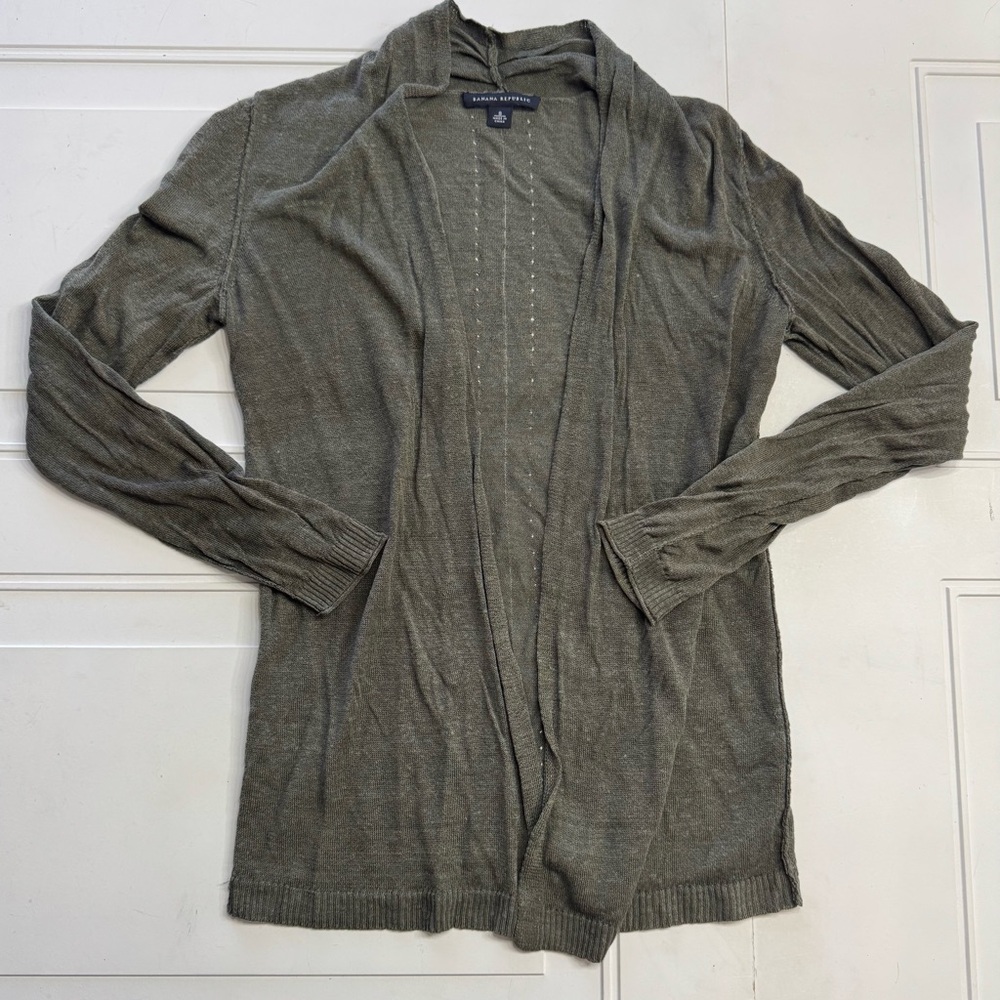 Banana Republic Women’s Sz S Gray Linen Rayon Open Front Cardigan Sweater